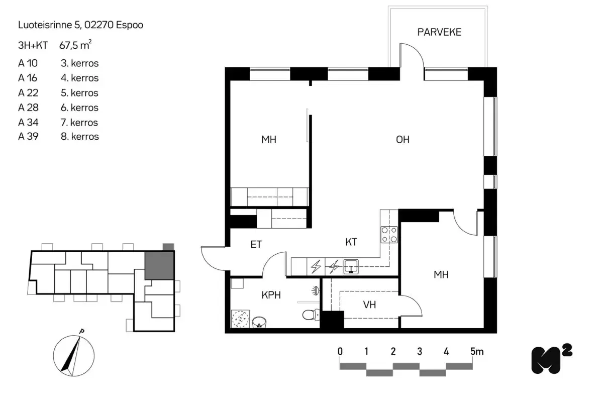 3h+kt+vh 67,5 m², luoteisrinne 5 espoo 1
