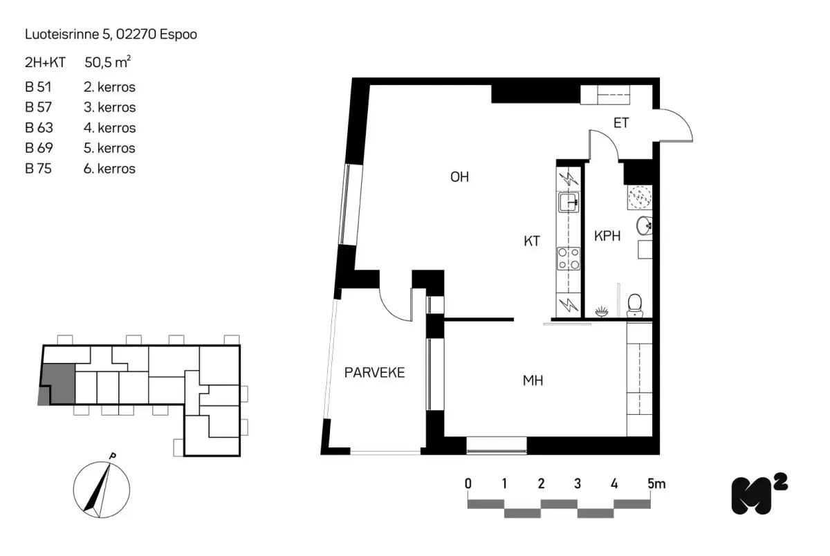 2h+kt 50,0 m², luoteisrinne 5 espoo 1