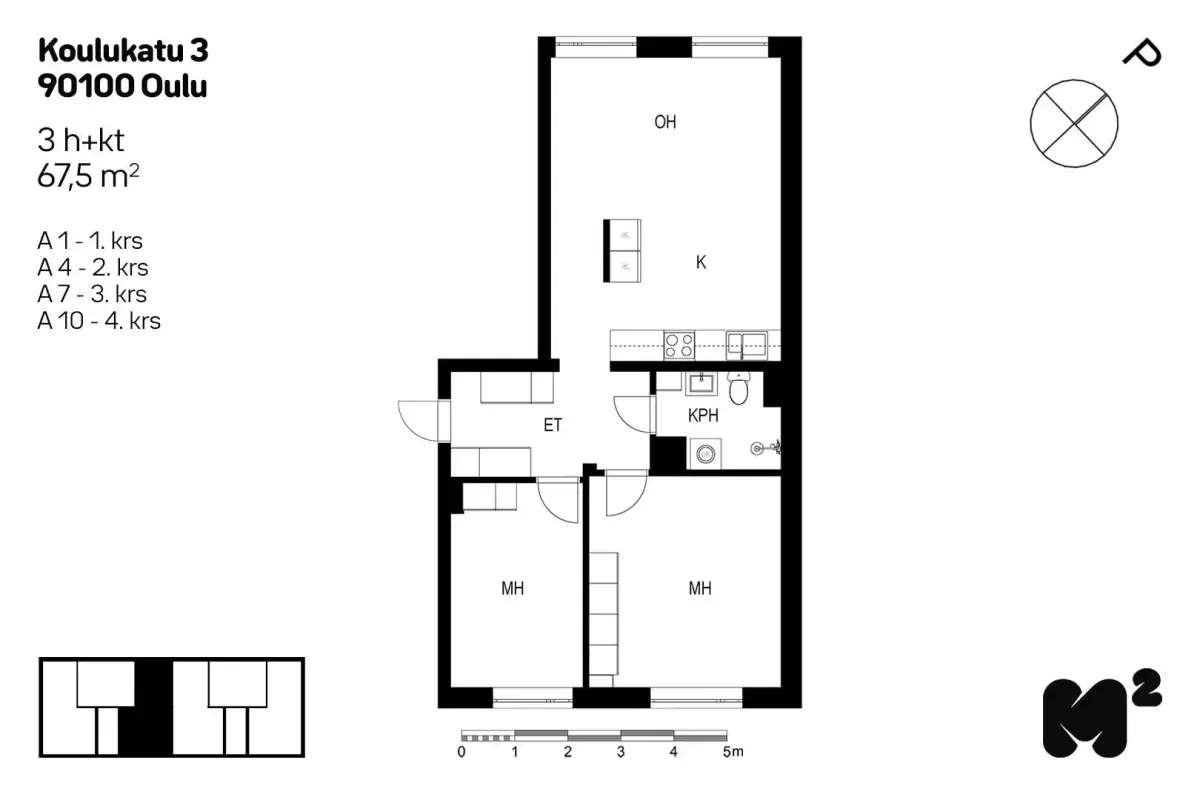 3h+kt 67,5 m², heikinkatu 27, 31 / koulukatu 3 oulu 1