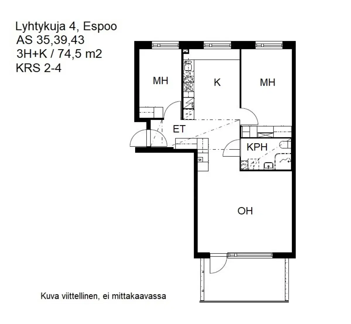 3h+k 74,5 m², lyhtykuja 4 espoo 1