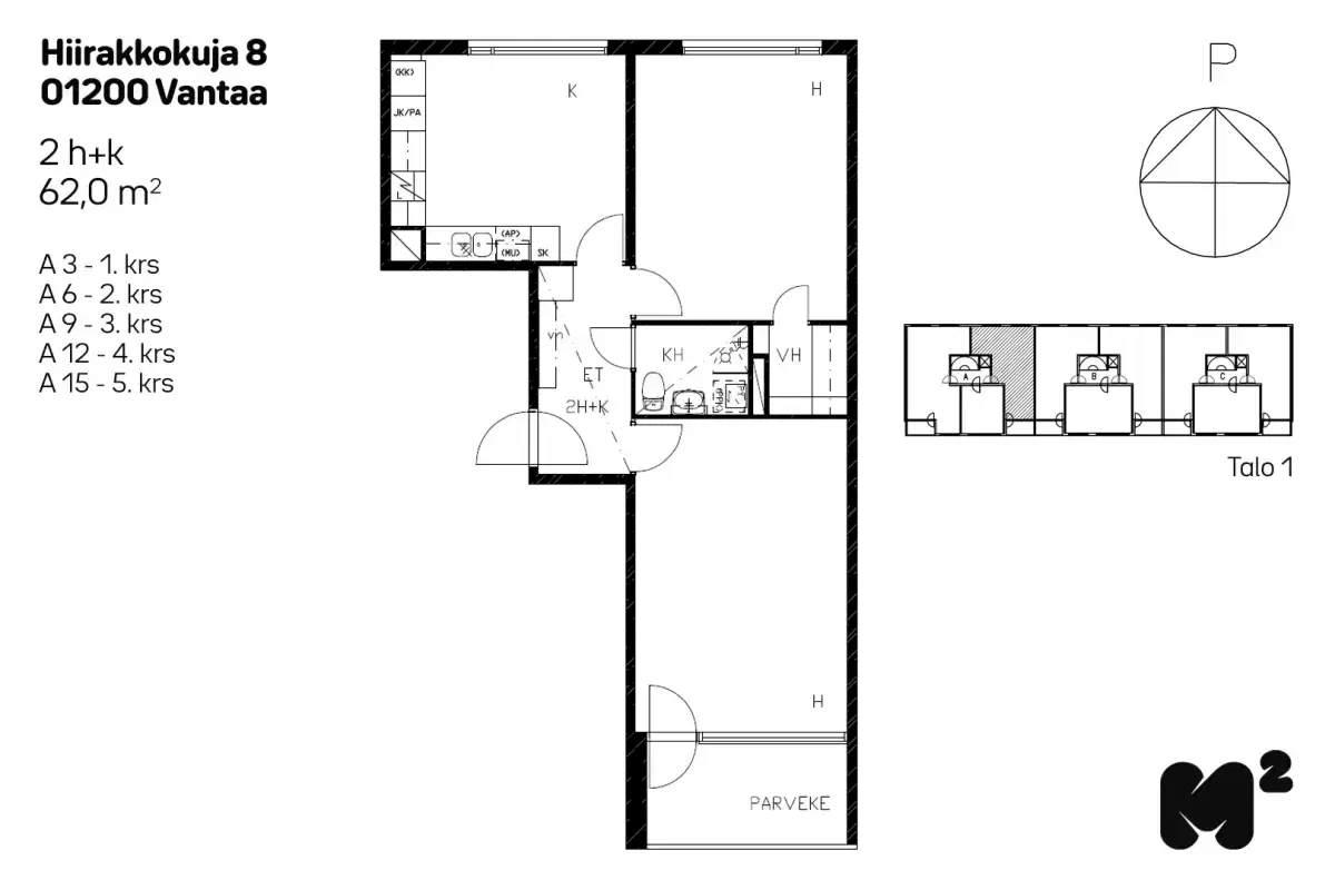 2h+k 62,0 m², hiirakkokuja 8 vantaa 1