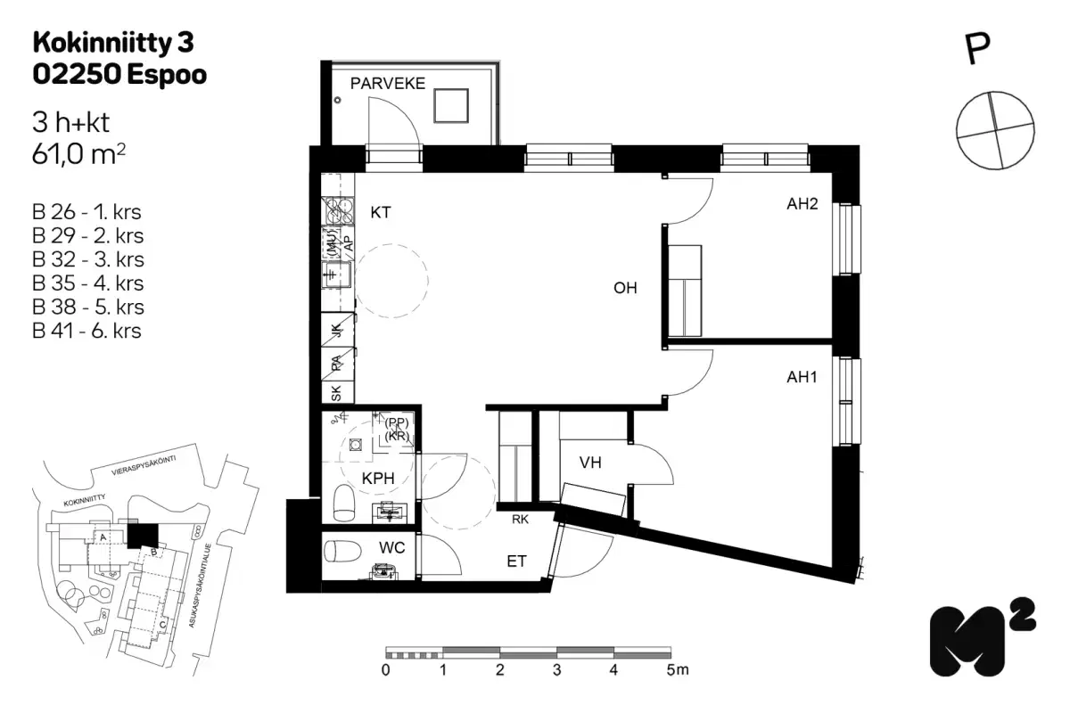 3h+kt 61,0 m², kokinniitty 3 espoo 1