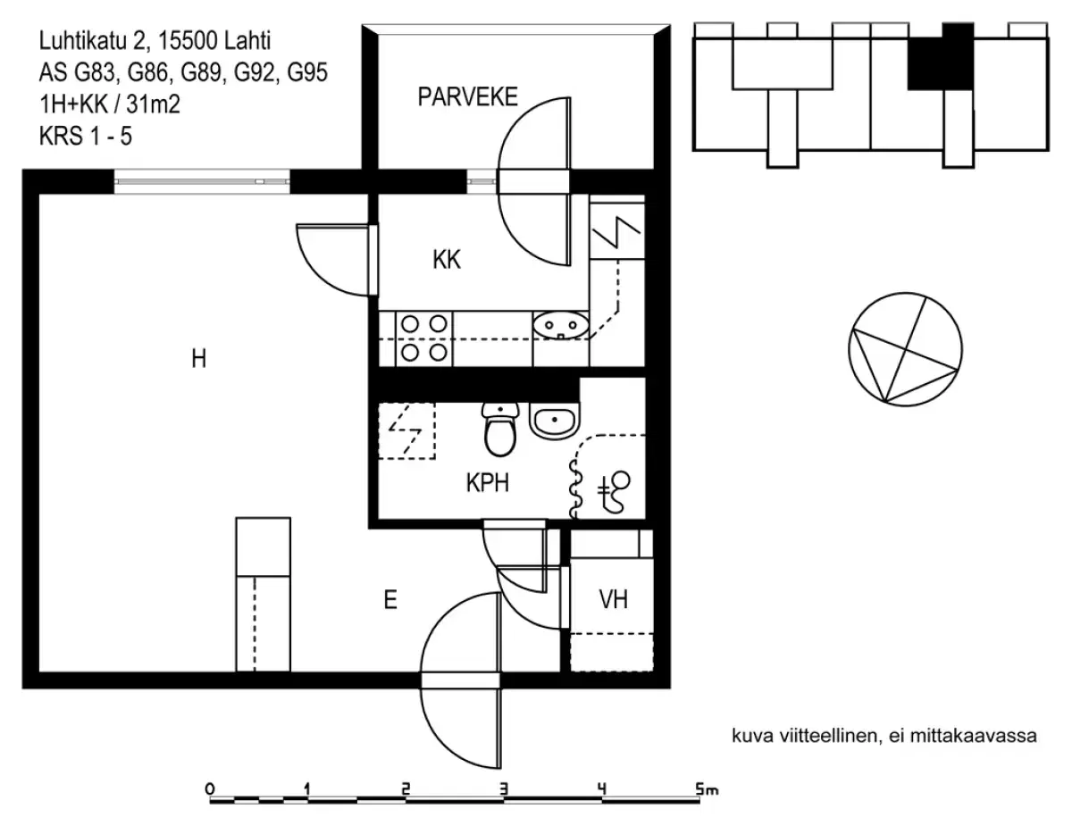 1h+kk 31,0 m², luhtikatu 2 lahti