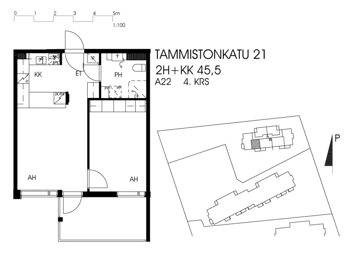 2h+kk 45,5 m², tammistonkatu 21 vantaa 1